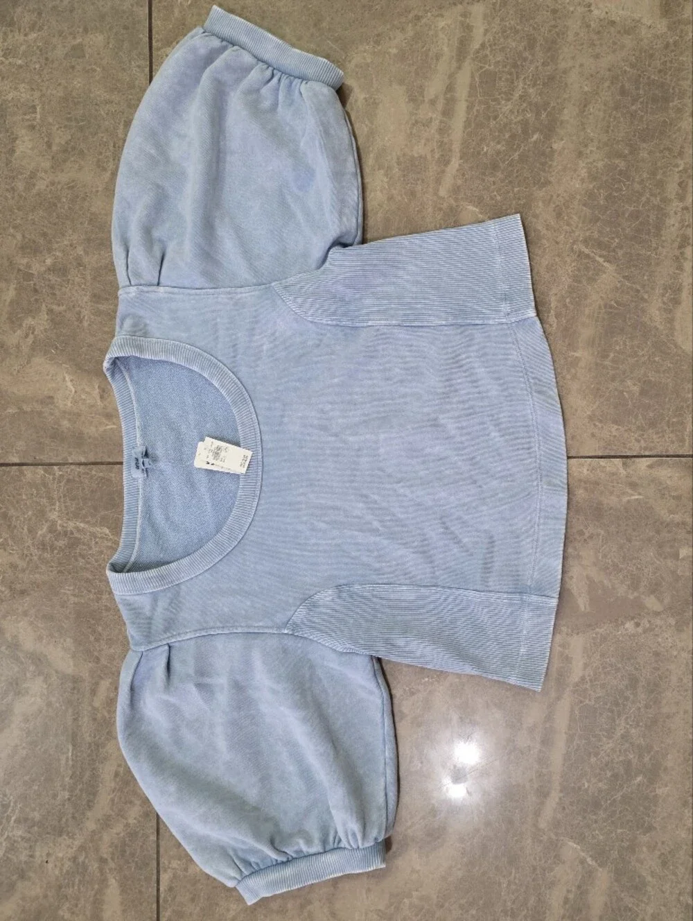 aerie Light Blue Puff Sleeve Crop Top